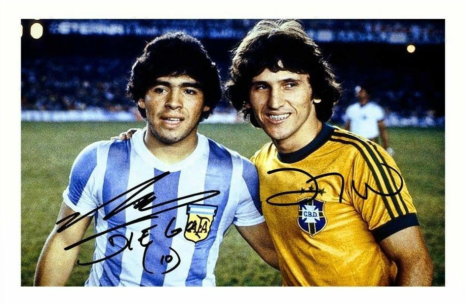 DIEGO MARADONA & ZICO AUTOGRAPH SIGNED Photo Poster painting POSTER PRINT