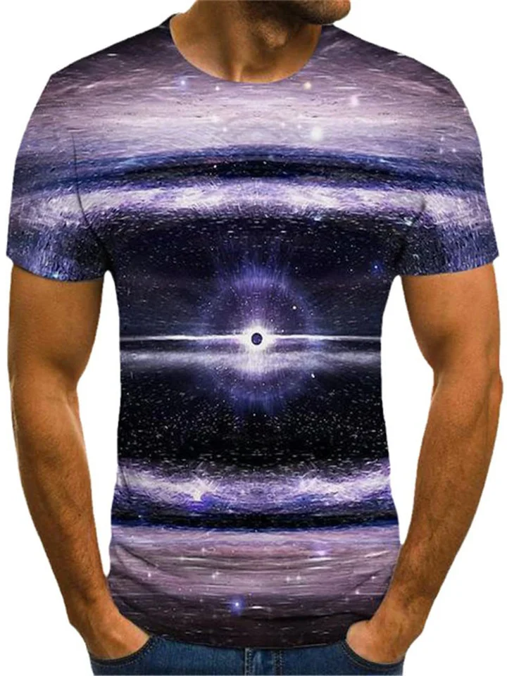 Summer Casual Round Neck Short Sleeve Colorful 3D Printed Imitation Cotton Men's T-shirt