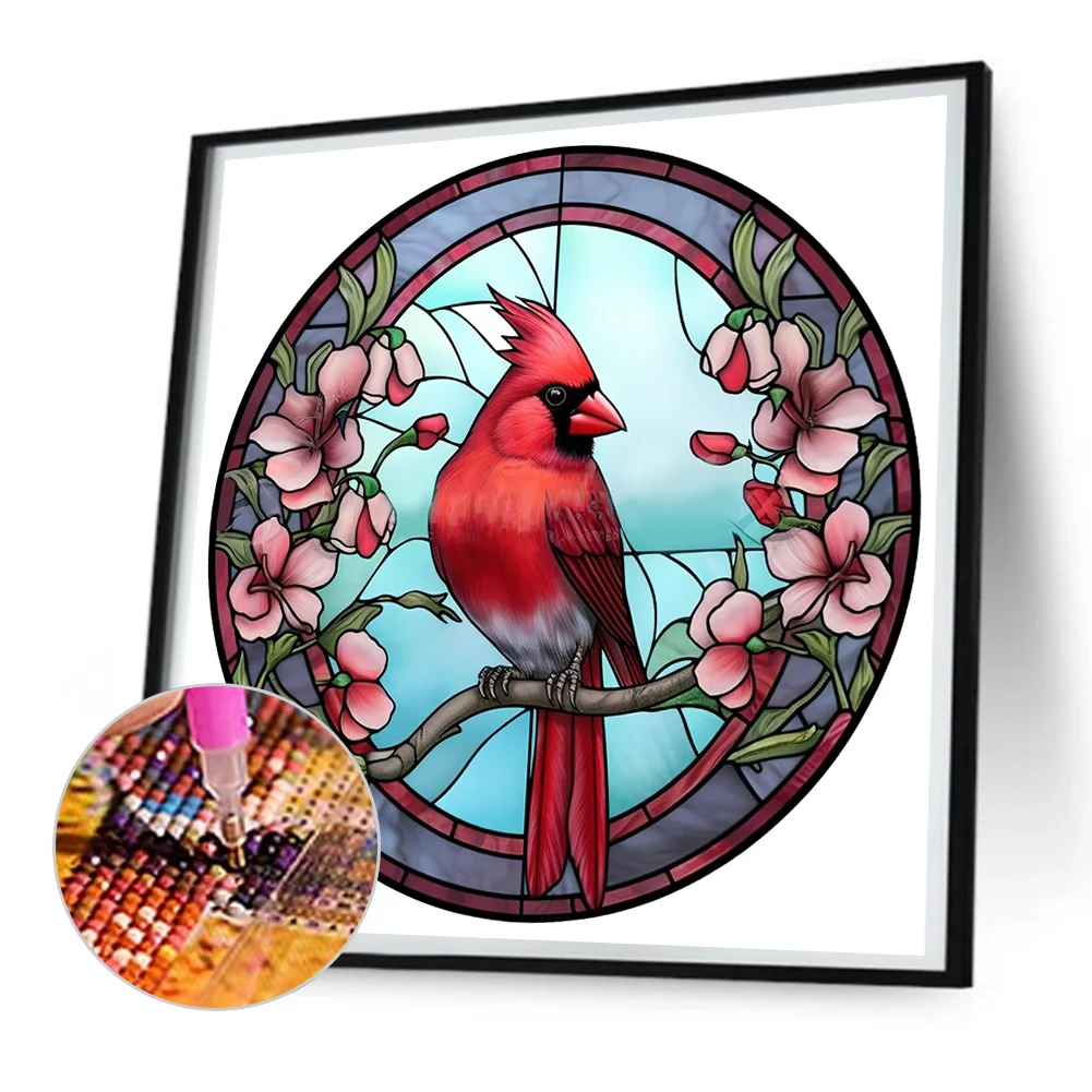 Diamond Painting - Full Round Drill - Stained Glass Cardinal(30*30cm)