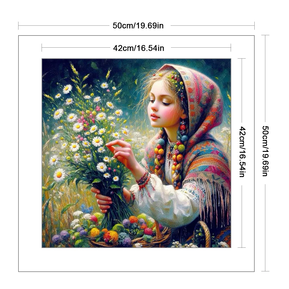 11CT Full Stamped Cross Stitch - Girl(Canvas|50*50CM)
