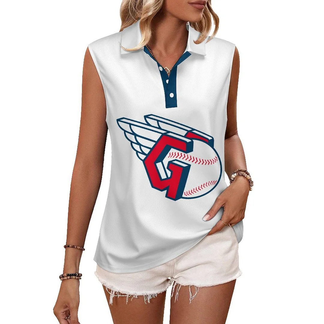 V-neck Sleeveless Casual POLO Shirt Tank Top for Women Printed with Pattern,Navy,Red,White
