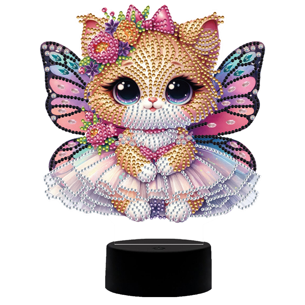 Butterfly Cat Diamond Painting Night Light Diamond Art Lamp Home Decoration