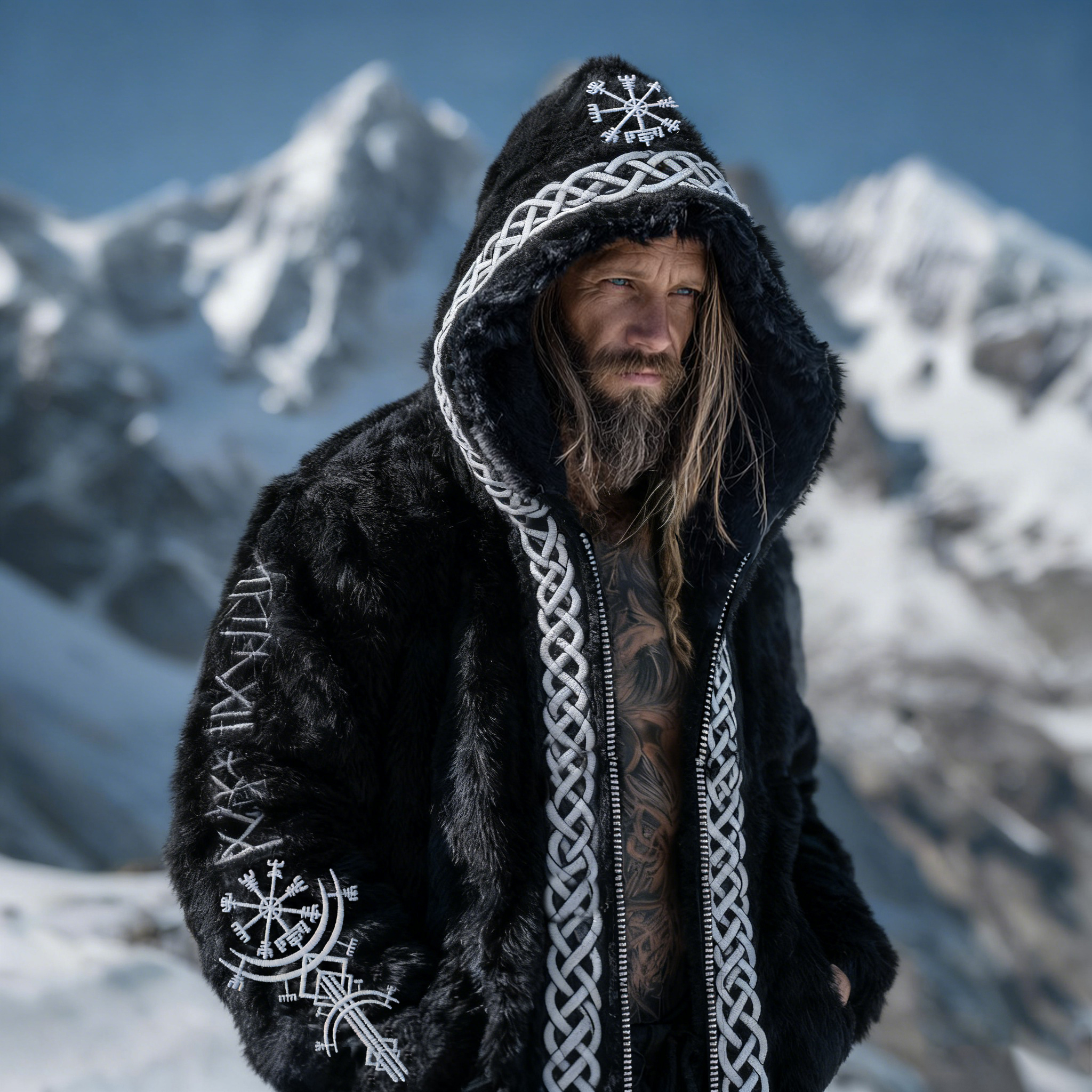 Men's Viking Runes Vegvisir Full Zip Plush Hoodie elevenforest