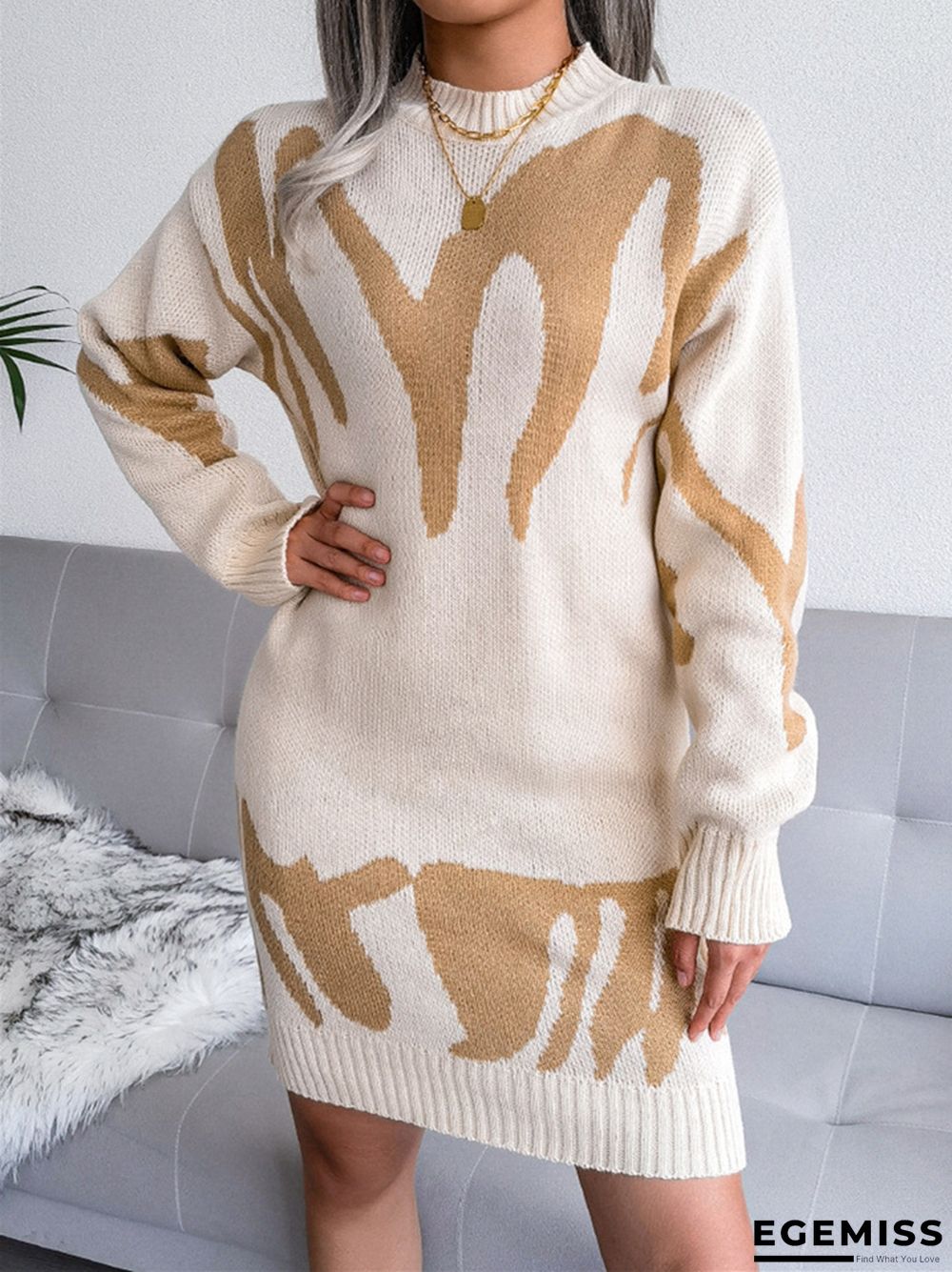 Casual Round Neck Knitted Long Sleeve Dress | EGEMISS