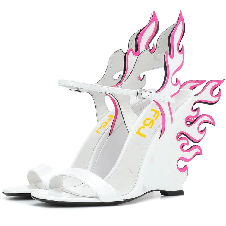 White and Pink Wedge Heels Flame Style Sandals |FSJ Shoes
