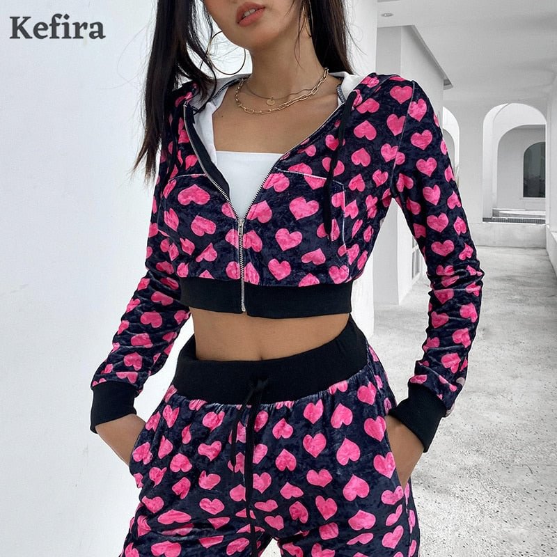 Woherb Graduation gift Y2K Pink Print Sweet Kawaii Women Crop Top Hoodies Long Sleeve Fashion Grunge Skinny Female Sweatshirt Spring