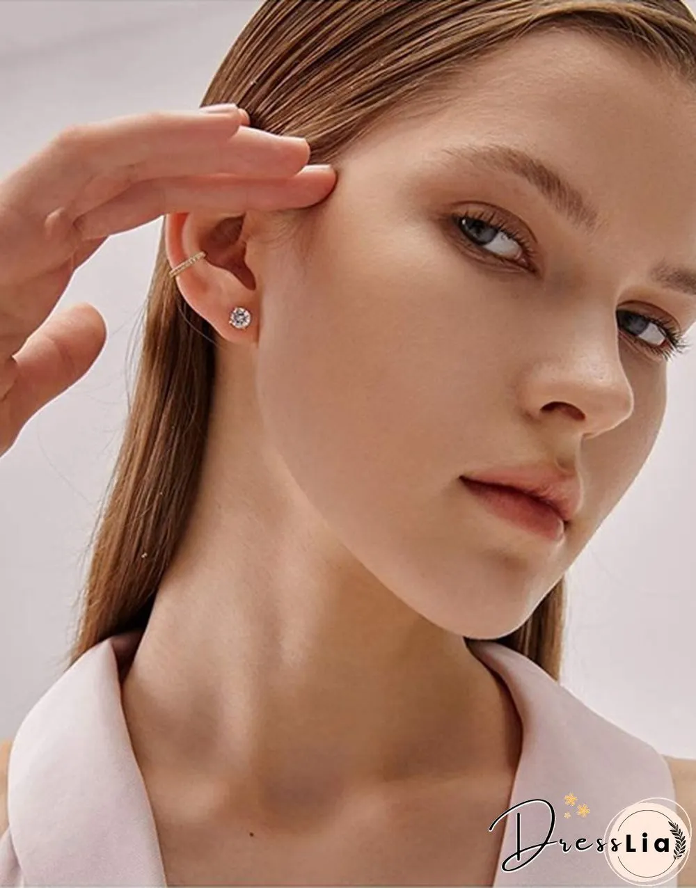 Pairs Stud earrings 925 sterling silver plated round cubic zirconia hypoallergenic set