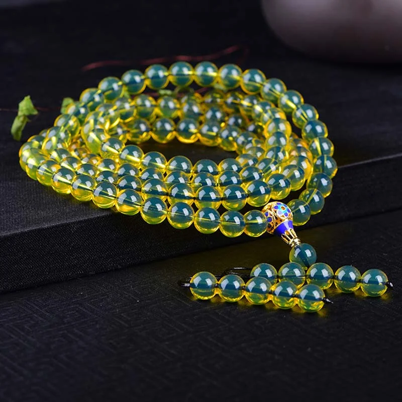 Blue Amber 108 Beads Blessing Bracelet Mala