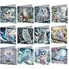 12pcs Diamond Painting Owl Greeting Card Set with Envelope Daily Wishing Cards for Birthdays Thanksgiving & Special Occasion