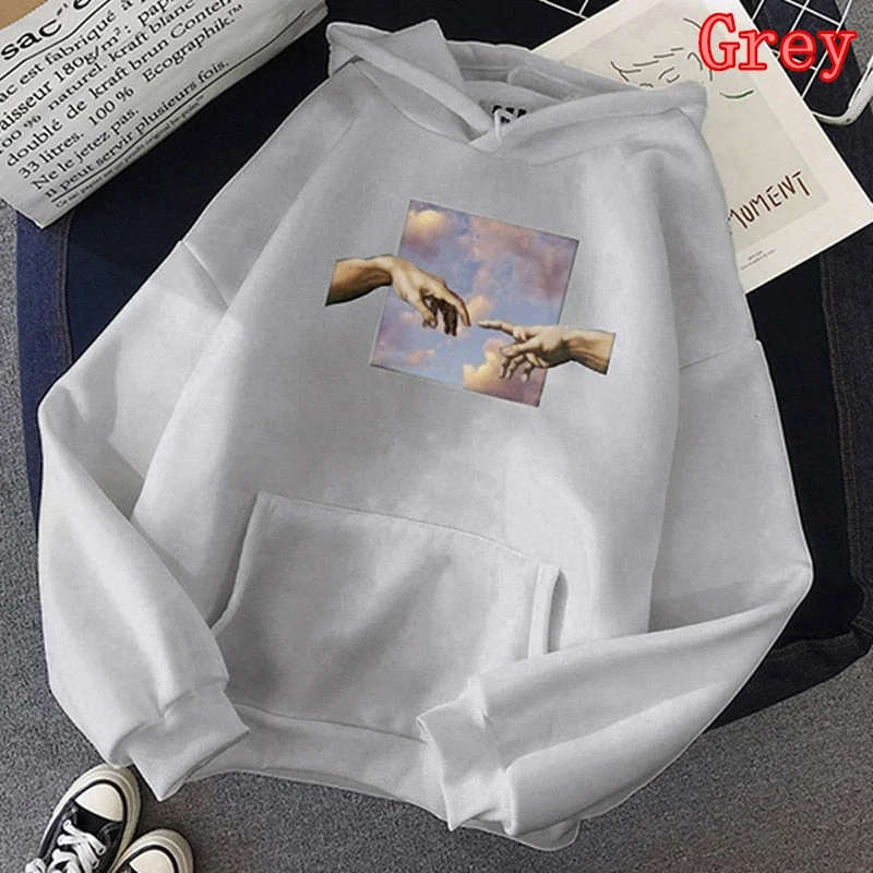 Women Artistic Hoodies Casual Painting Print Plus Velvet Oversize Sweatshirts Harajuku Long Sleeve Pullovers Couple Hoody Tops