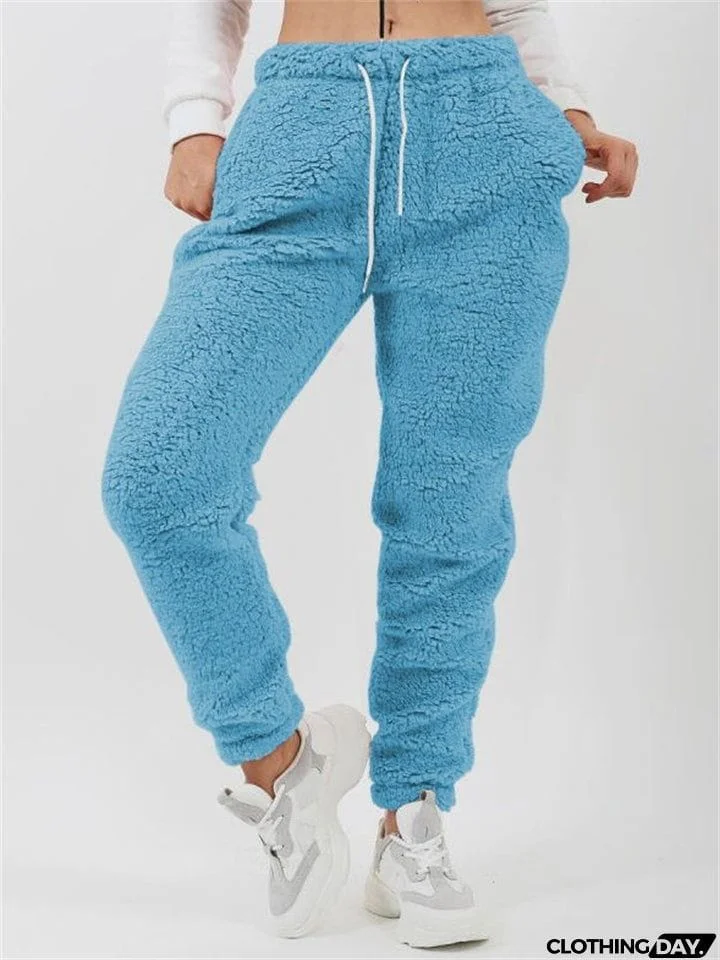 Female Cosy Solid Color Plush Sleepwear Pants