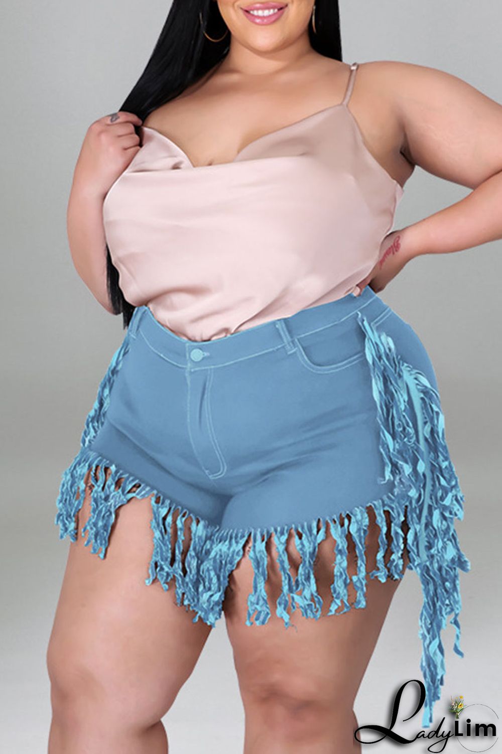 Black Casual Street Solid Tassel Patchwork Plus Size Jeans