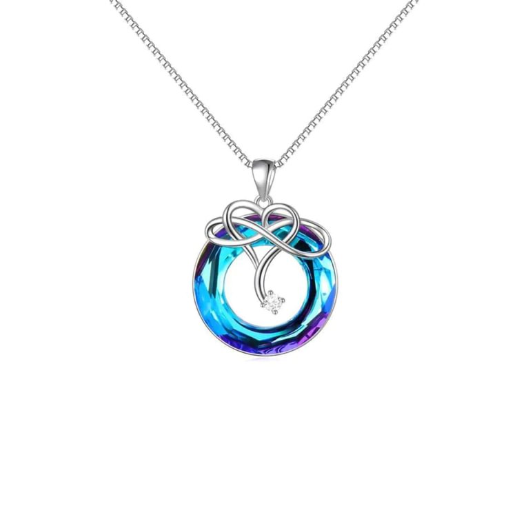 For Granddaughter - S925 I Love You until Infinity Runs out Blue Crystal Necklace