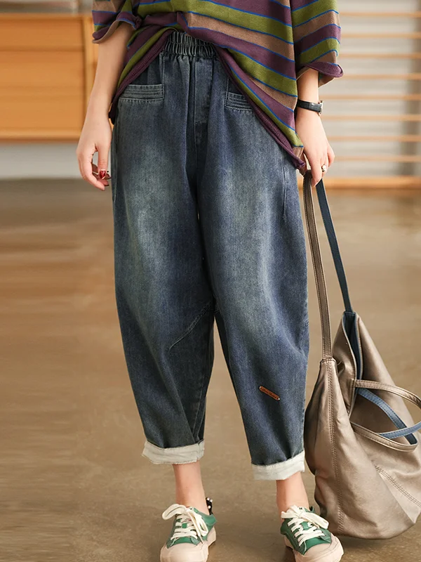 Casual Roomy High-Waisted Jean Harem Pants Bottoms