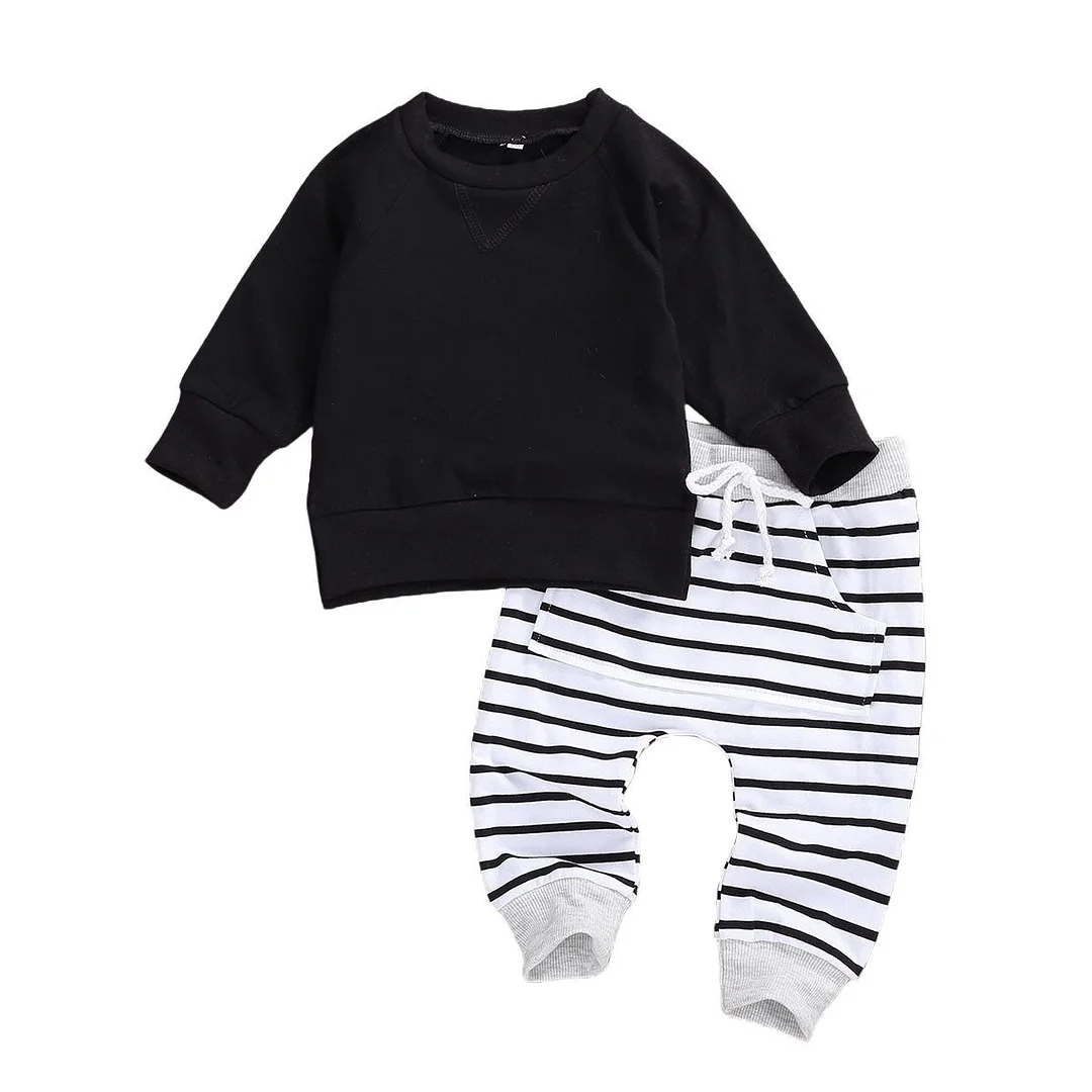 Infant Kids Baby Boys 2Pcs Set Clothes Long Sleeve Hoodie Tops Pocket Pants Solid Spring Autumn Outfits