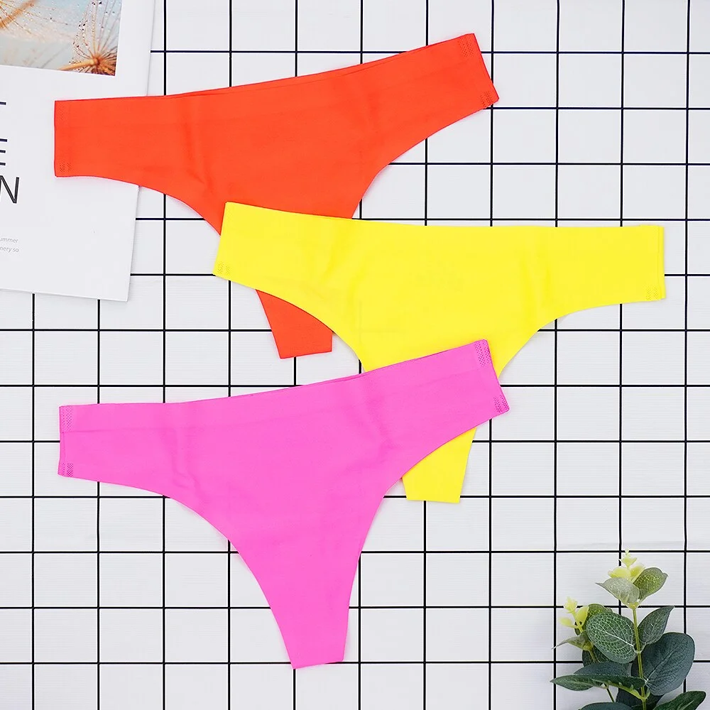 Billionm Panties Sexy Seamless Underpants Ice Silk Thongs Female Sports Low Rise Strings Fashion Woman Pants Solid Color S-XL