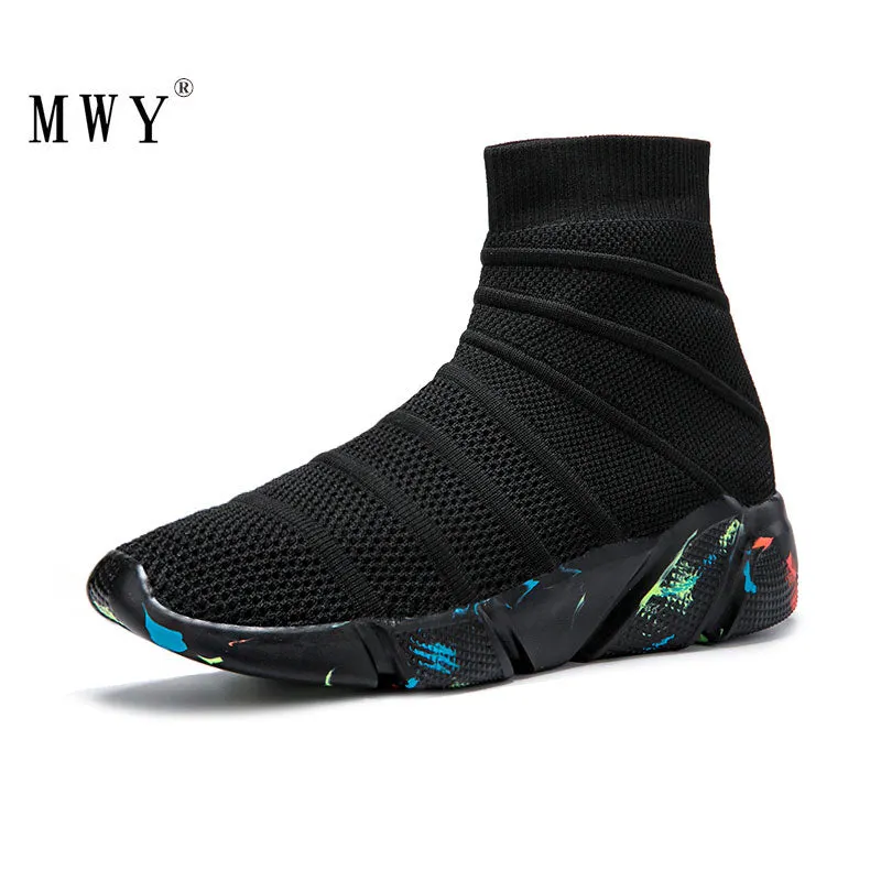 MWY Socks Flats Shoes Women Breathable Air Mesh Sneakers Zapatillas Mujer Deportiva Stretch Fabric Casual Shoes Walking Shoes