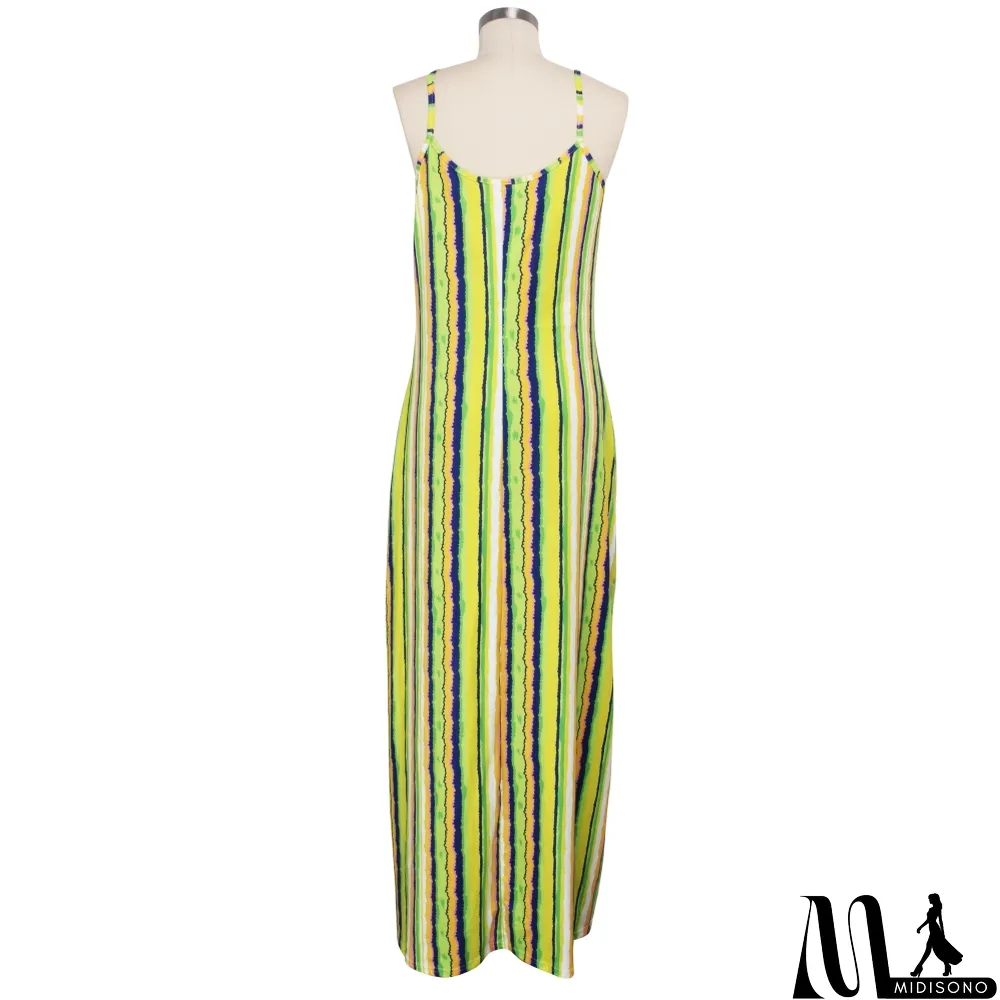 MidiSono - Summer African Colorful Stripes Strap Long Dress
