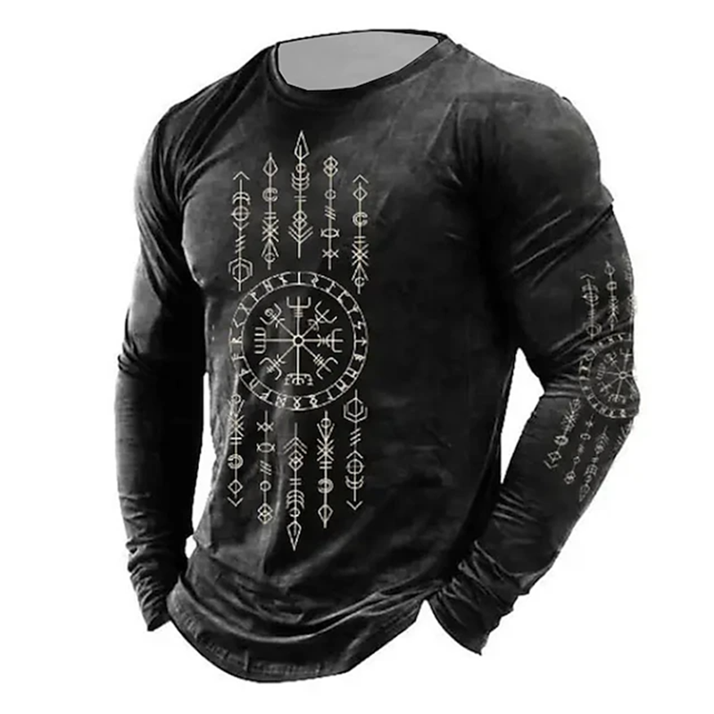Men's Long Sleeve Trend Retro Fashion Men's Y2K Top Street Style Crewneck Long Sleeve Printed Pirate Pattern Men's Clothes