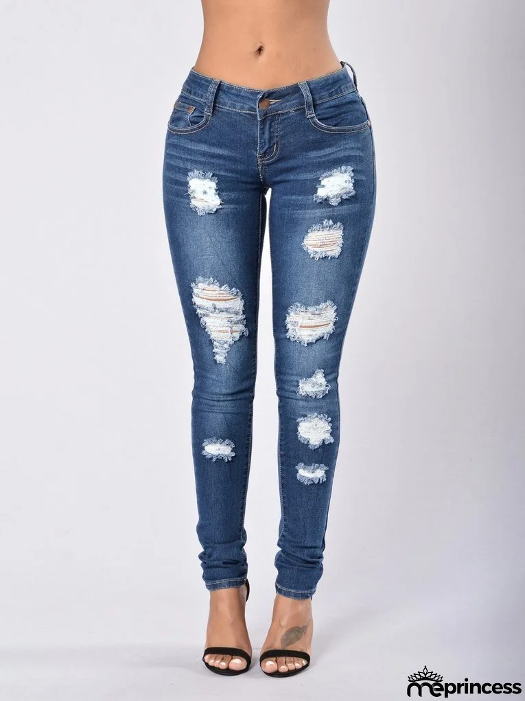 Women's High-Rise Stretch Ragged Jeans