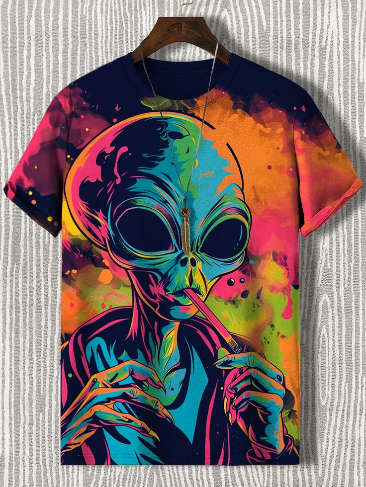 Men's Hippie Alien Print T-Shirt