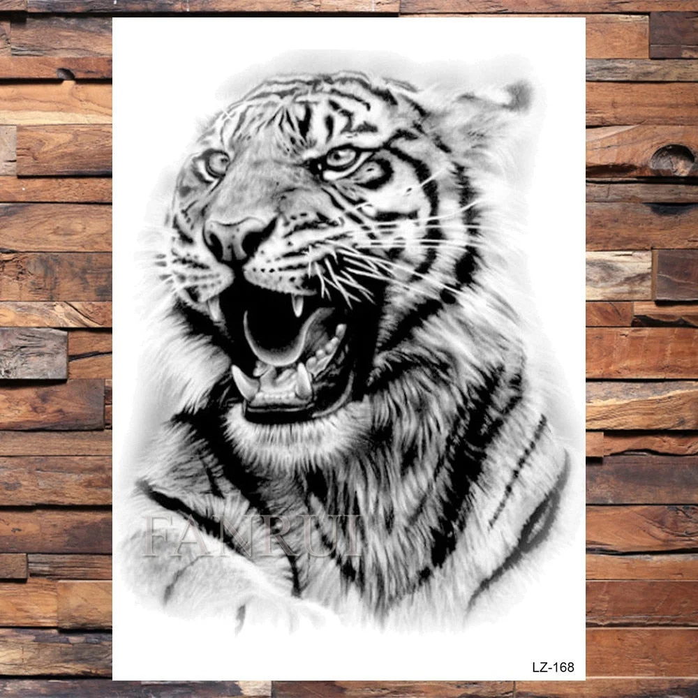 Mighty Lion King Of Beasts Tattoos Temporary Men Women Body Art Fake Tatoo Realistic Tribal Tiger Tattoo Sticker Arm Leg Makeup