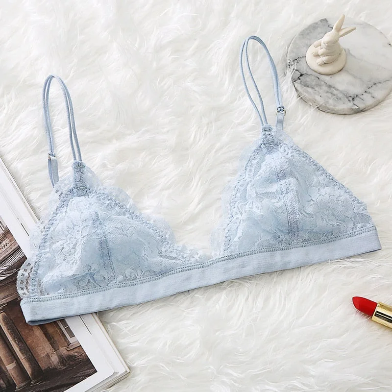 Sexy Lace Bralette Thin Triangle Cup Bra Wire Free Brassiere Underwear French Lingerie Girls Beautiful Solid Small Chest Bralet