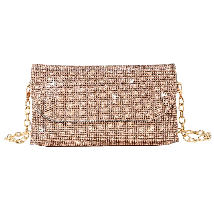 Rhinestone Envelope Handbags 2023 Women PU Leather Mini Evening Bags (Champagne)