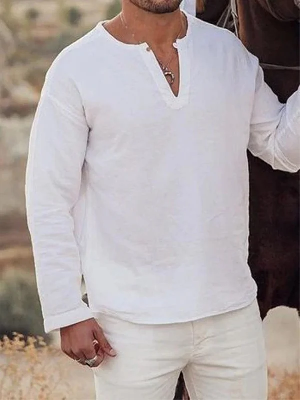 Men's V Neck Long Sleeve Blouse