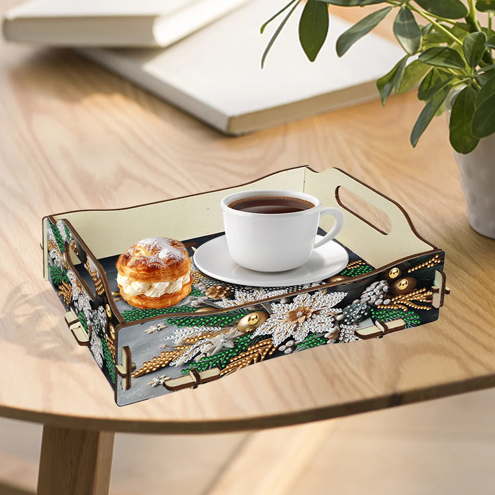 5D DIY Candle Diamond Painting Wooden Serving Tray with Handle for Coffee Table