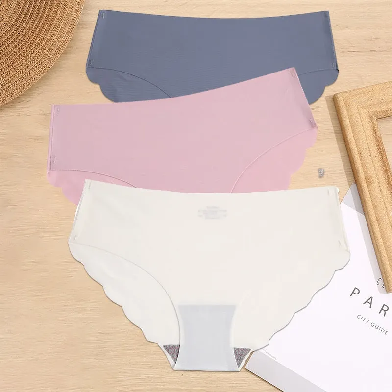 FINETOO 3PCS/Set M-XL Seamless Ice Silk Women Panties Sexy Pantys 7 Solid Colors Breathable Pantys Underwear For Girls Lingerie