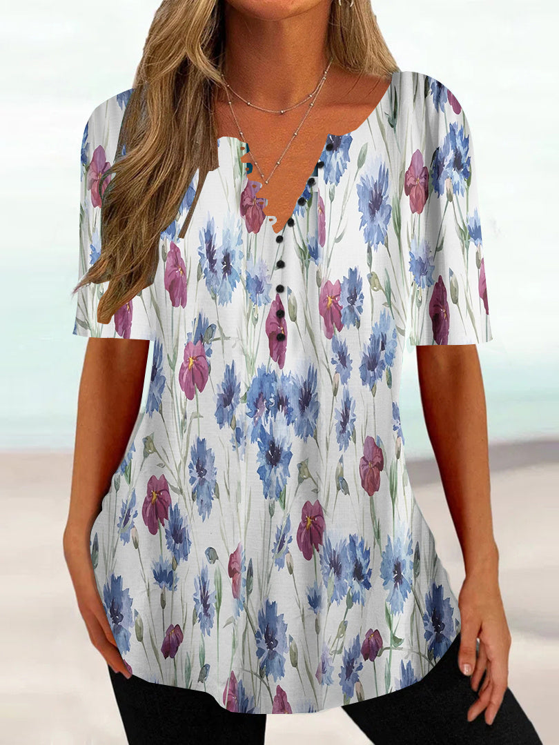 Women Half Sleeve V-neck Solid Color Dress