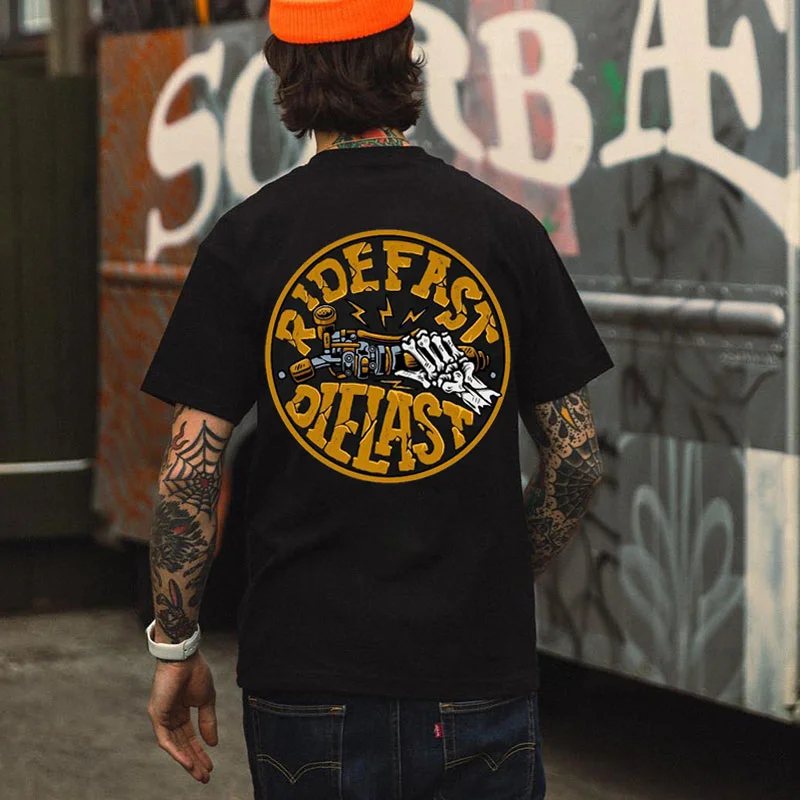 RIDE FAST DIE FAST Skull Black Print T-shirt