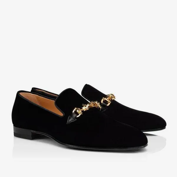 Gentleman's  Black Suede Leather Spike Strap Square Toe Slip-On Dress Prom Wedding Red Bottom Shoes-vocosishoes