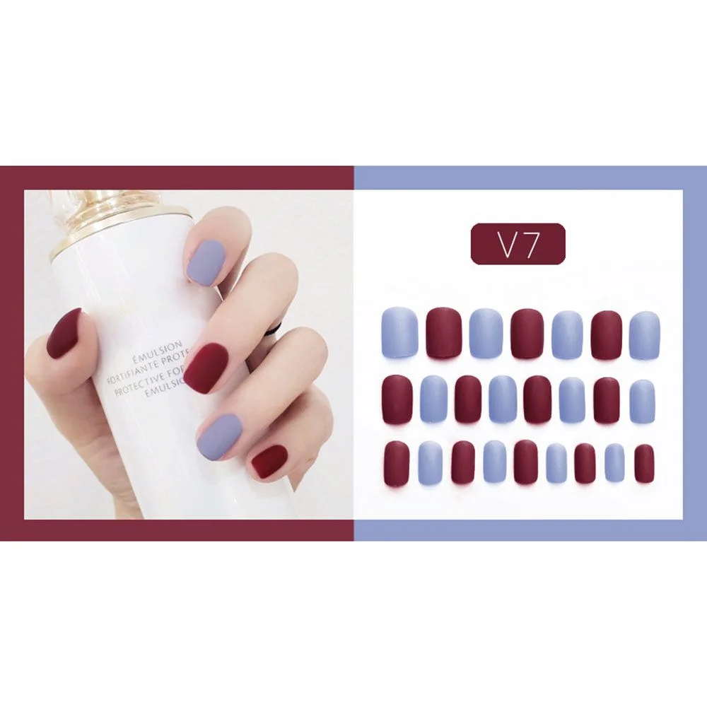 fake nails art press on Matte false nail Solid color with glue coffin stick designs clear set full cover artificial short kiss-Nail Inspo