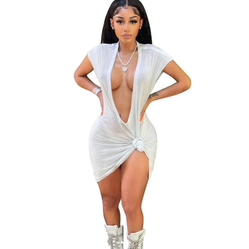Dress Sexy Solid Color Deep V-neck Nightclub Skirt