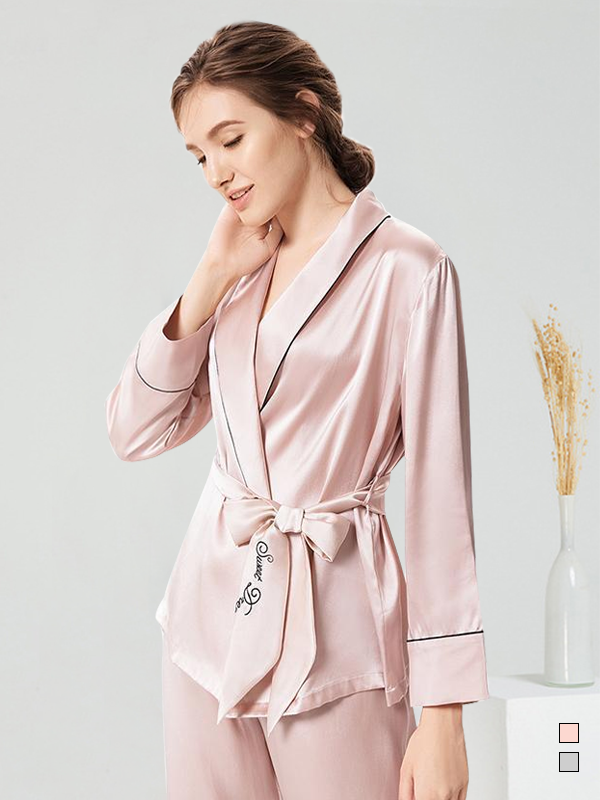 25 MOMME Pyjama en soie ceinturé élégant Rose 1