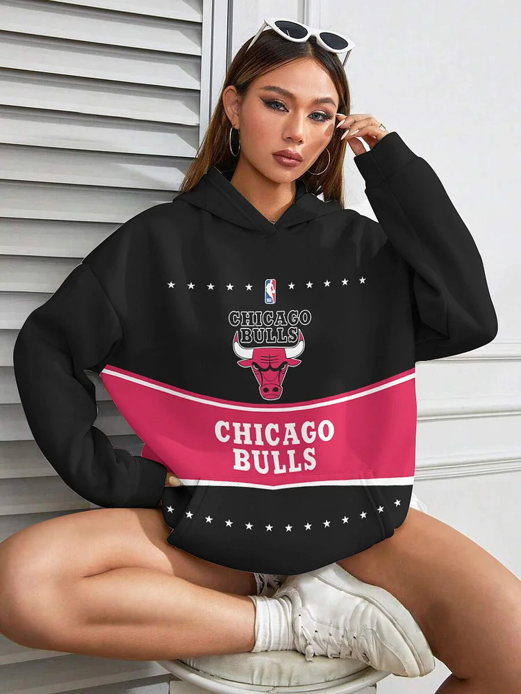 Chicago Bulls  Printed Hooded Pocket Pullover Hoodie