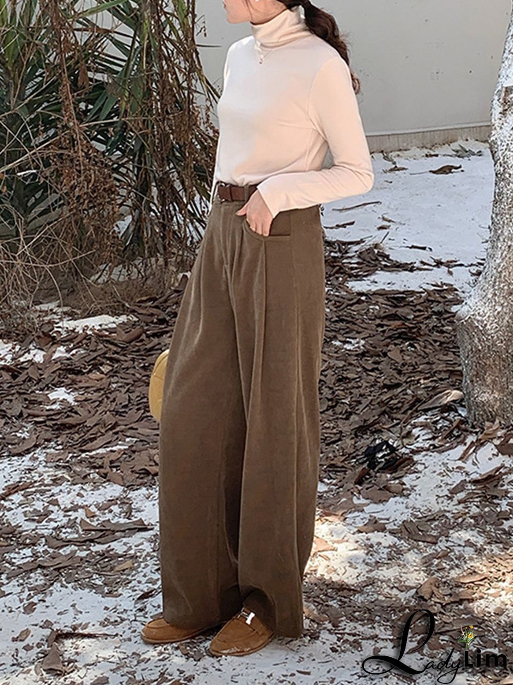 High Waisted Straight Leg Solid Color Split-Joint Pants Trousers