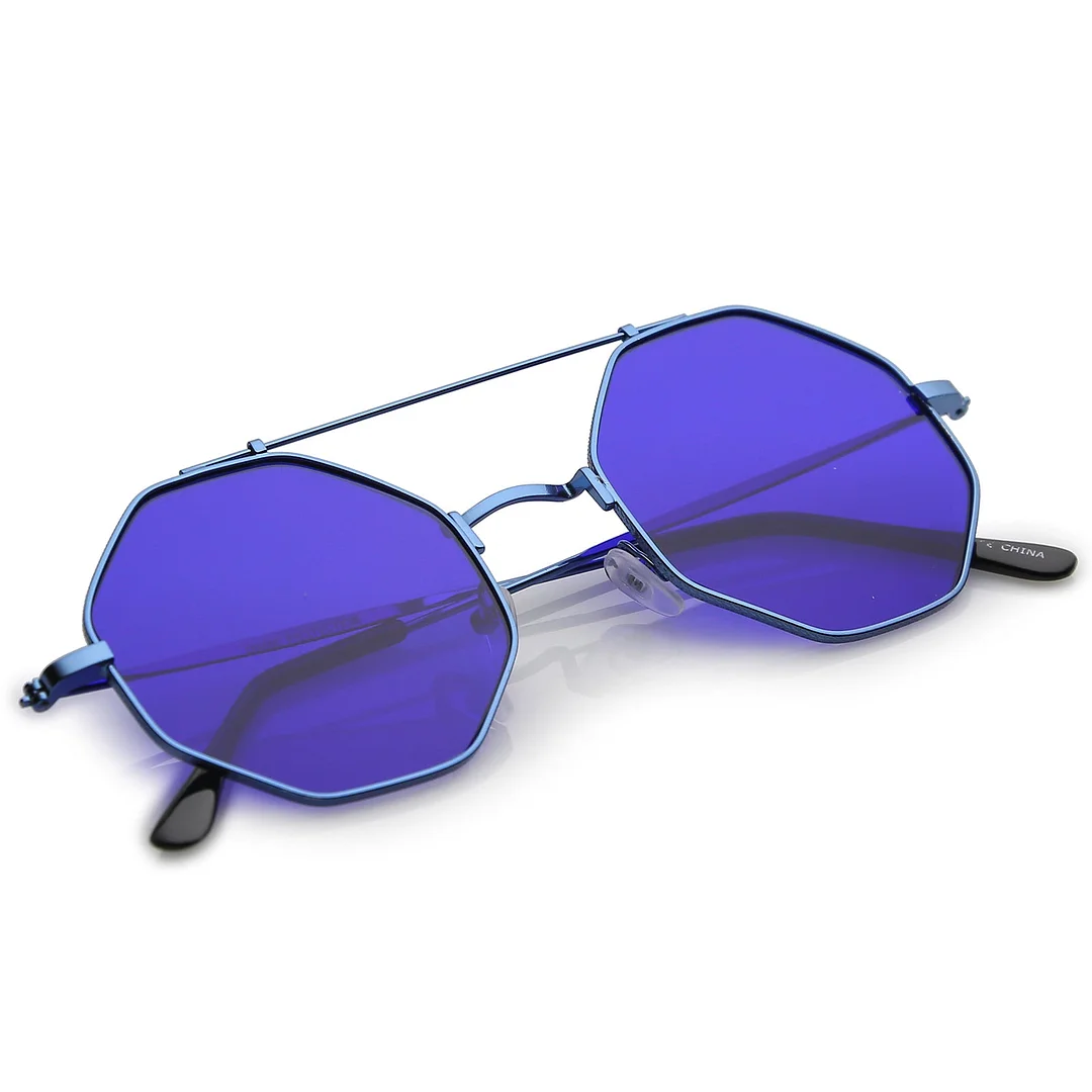 Modern Octagon glasses With Crossbar Colored Flat Lens And Ultra Slim Arms 52mm