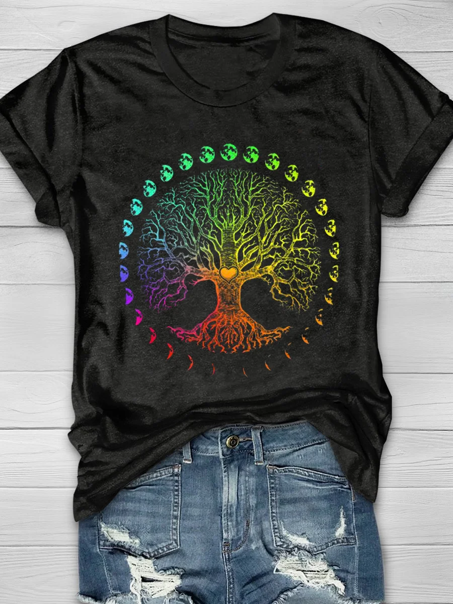 Eagerlys Tree of Life Phases of the Moon Gift Short Sleeve T-shirt Eagerlys