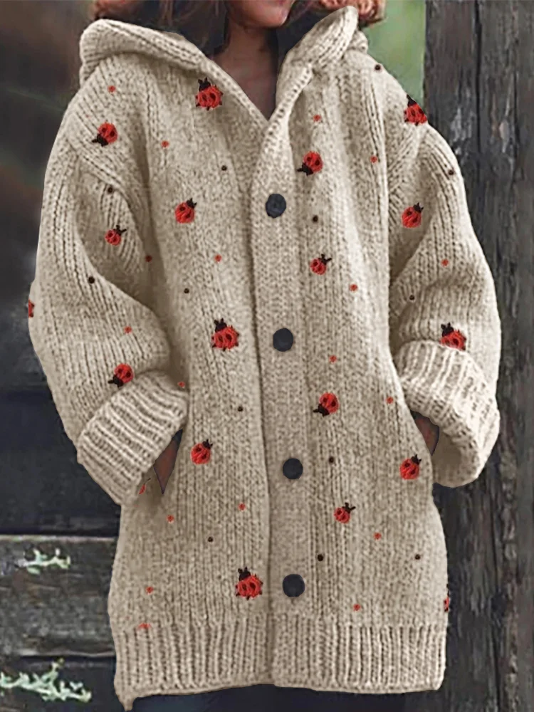 Comstylish Ladybugs Crochet Polka Dots Cozy Hooded Cardigan