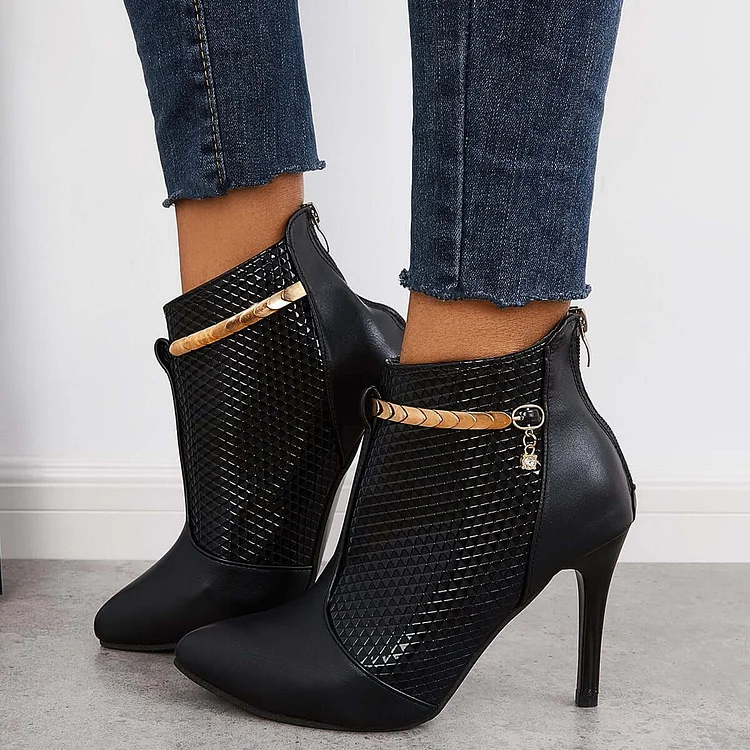 Pointed Toe Stiletto High Heel Dress Booties Back Zip Ankle Boots