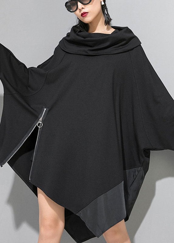 Art Black Turtle Neck Patchwork Asymmetrical Design Fall Sweatshirt CK049- Fabulory