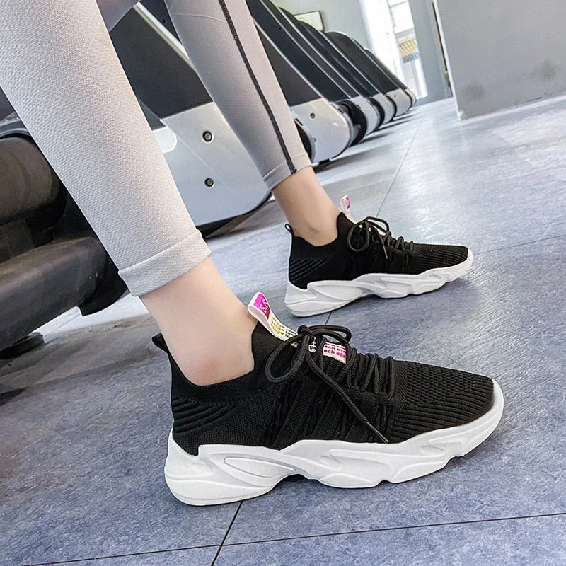 Women Platform Sneakers Breathable Mesh Lace Up Casual Female Shoes White Yellow Korean Fashion Summer 2021
