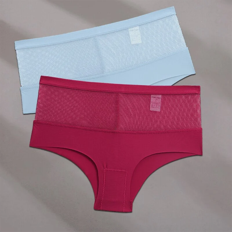 FINETOO 2PCS/Set Seamless Mesh Women Pantys Girls Thongs High Waisted Woman Brief Fashion M-XL Sexy Underpants Lingerie Panties