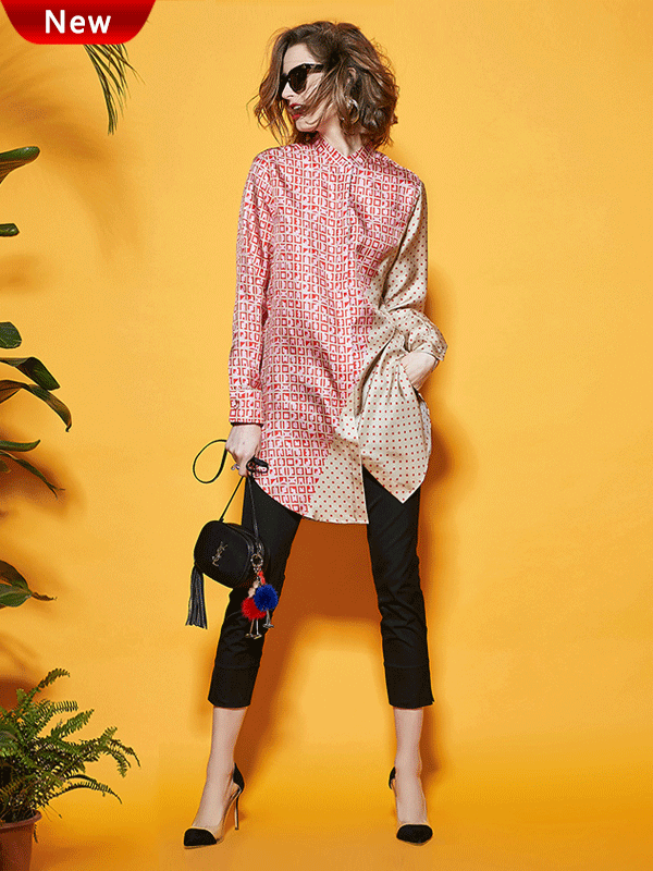 22MOMME Chemise en soie long imprimé carreaux et pois- SOIE PLUS