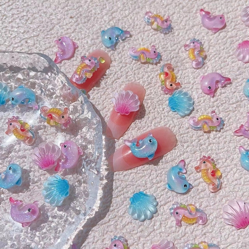 Cute Sweet Dolphin Hippocampus Shell Resin Nail Decoration Accessories 10 PCS/Package