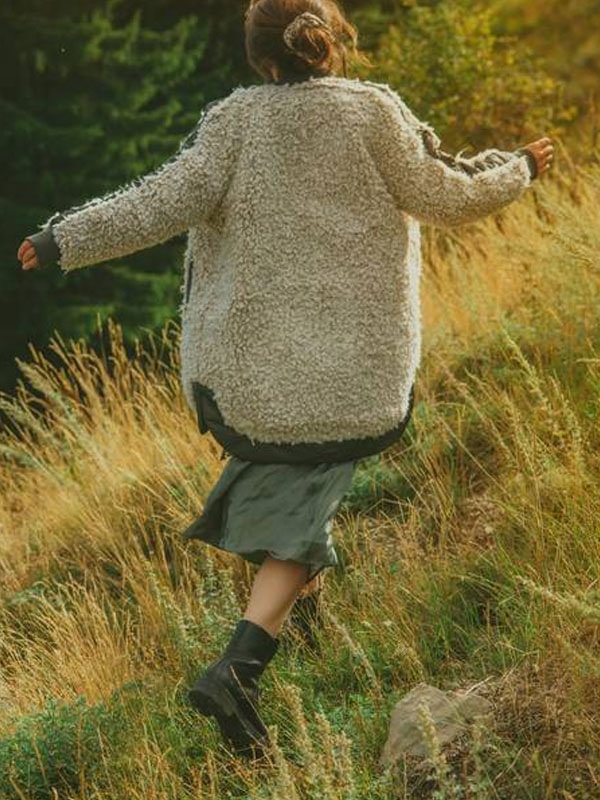 Splicing lambswool outdoor warm ladies coat