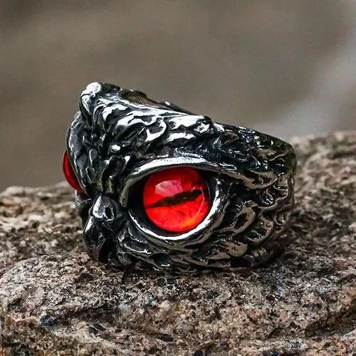 Retro Owl Red Eye Titanium Steel Ring